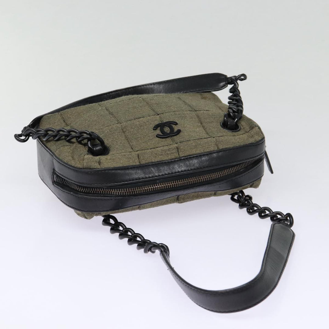Top Quality Chanel Choco Bar Chain Hand Bag Cotton Gray CC Auth bs17534