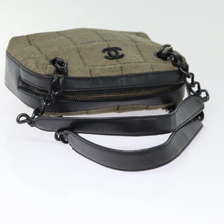 Top Quality Chanel Choco Bar Chain Hand Bag Cotton Gray CC Auth bs17534