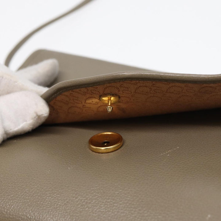 CHRISTIAN Top quality Dior Shoulder Bag Leather Gray Gold Auth bs17549
