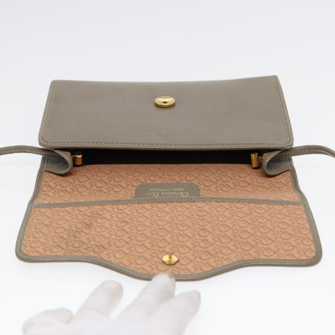 CHRISTIAN Dior Shoulder Bag Leather Gray Gold Auth bs17549