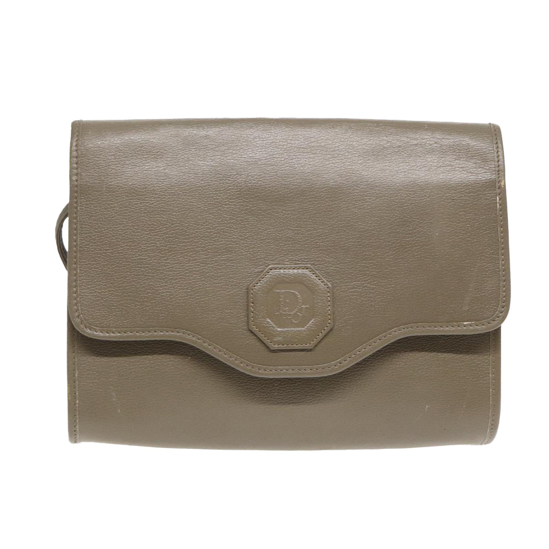 CHRISTIAN Top quality Dior Shoulder Bag Leather Gray Gold Auth bs17549