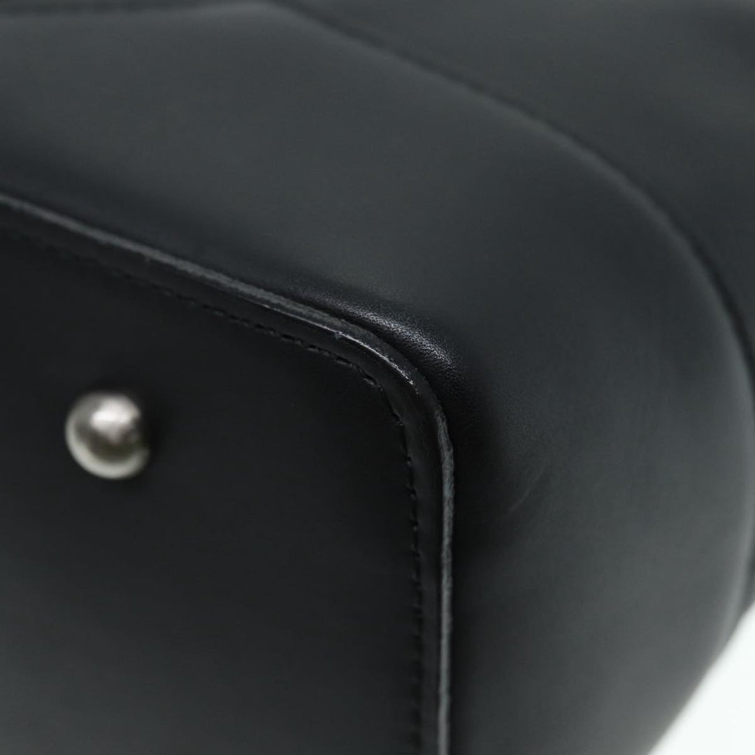 Burberry Hand Bag Leather Black Silver Auth bs17557