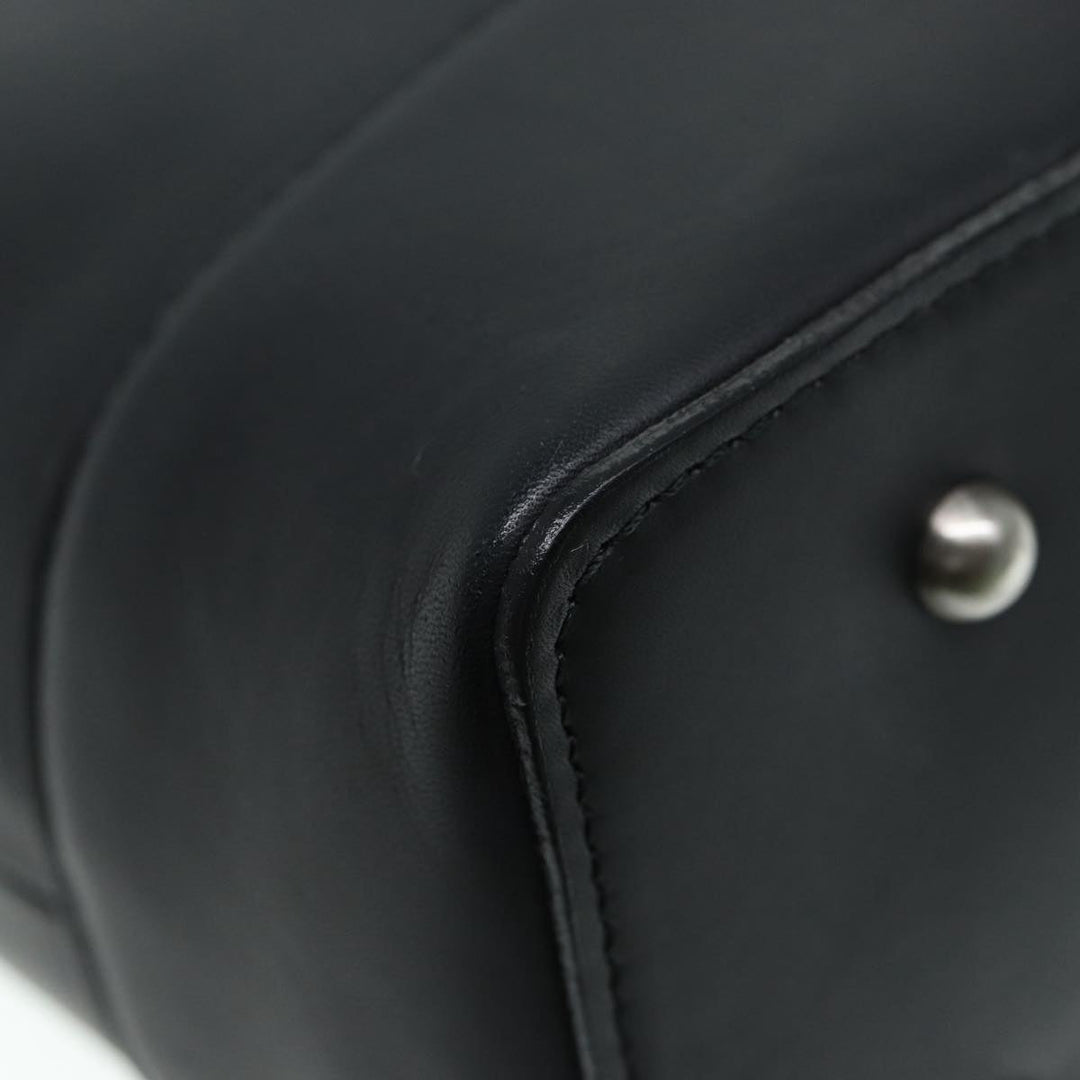 Burberry Hand Bag Leather Black Silver Auth bs17557
