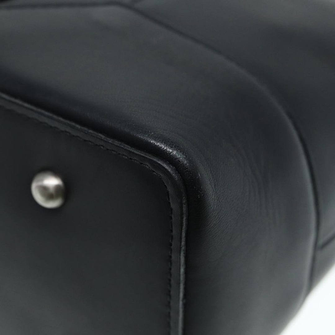 Burberry Hand Bag Leather Black Silver Auth bs17557