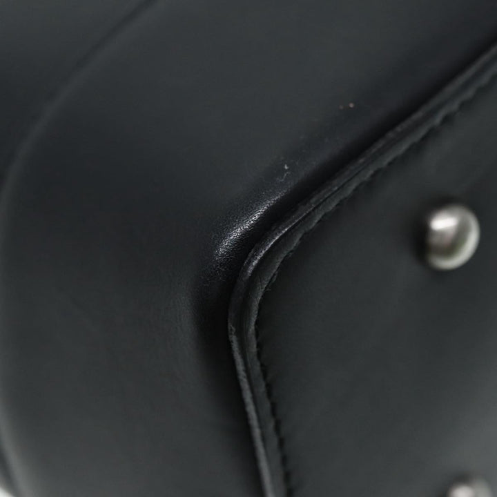 Burberry Hand Bag Leather Black Silver Auth bs17557