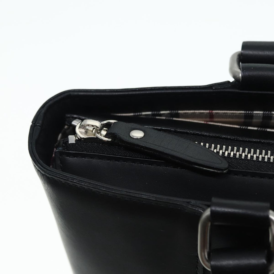Burberry Hand Bag Leather Black Silver Auth bs17557