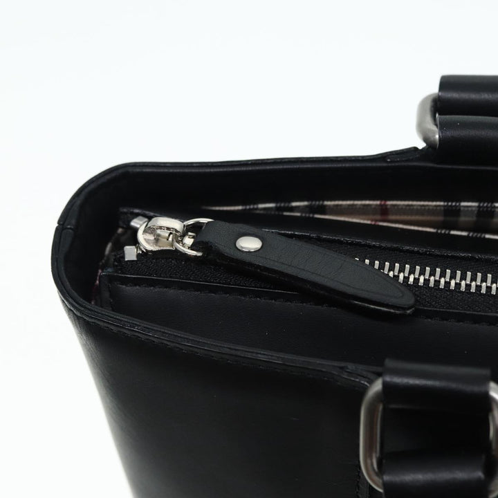 Burberry Hand Bag Leather Black Silver Auth bs17557