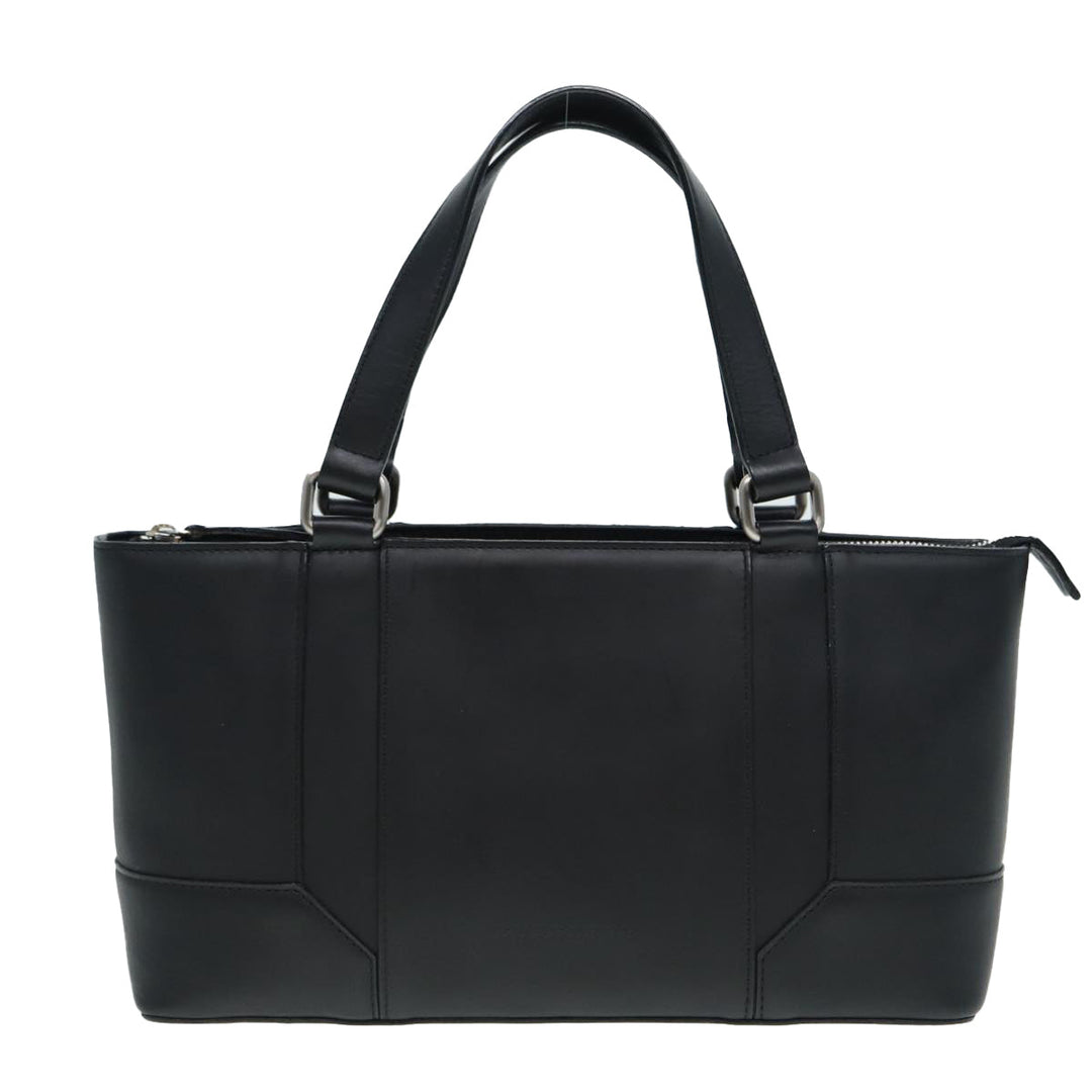 Burberry Hand Bag Leather Black Silver Auth bs17557