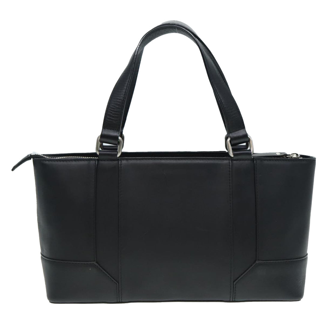 Burberry Hand Bag Leather Black Silver Auth bs17557