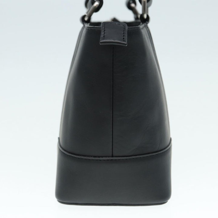 Burberry Hand Bag Leather Black Silver Auth bs17557