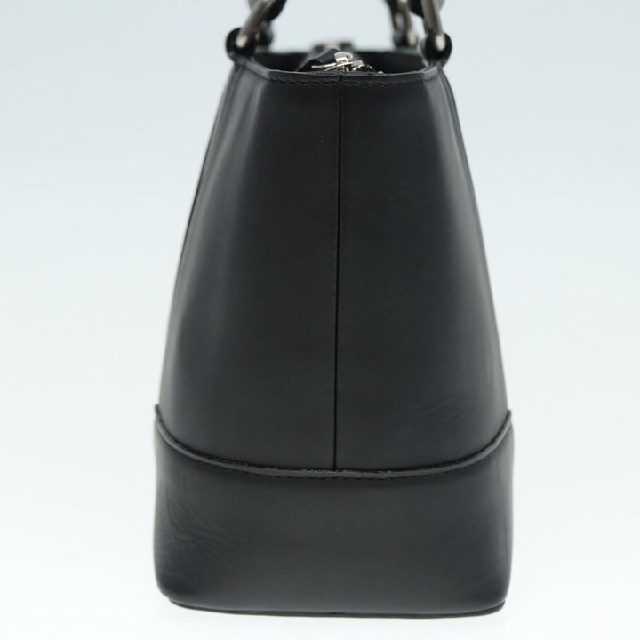 Burberry Hand Bag Leather Black Silver Auth bs17557