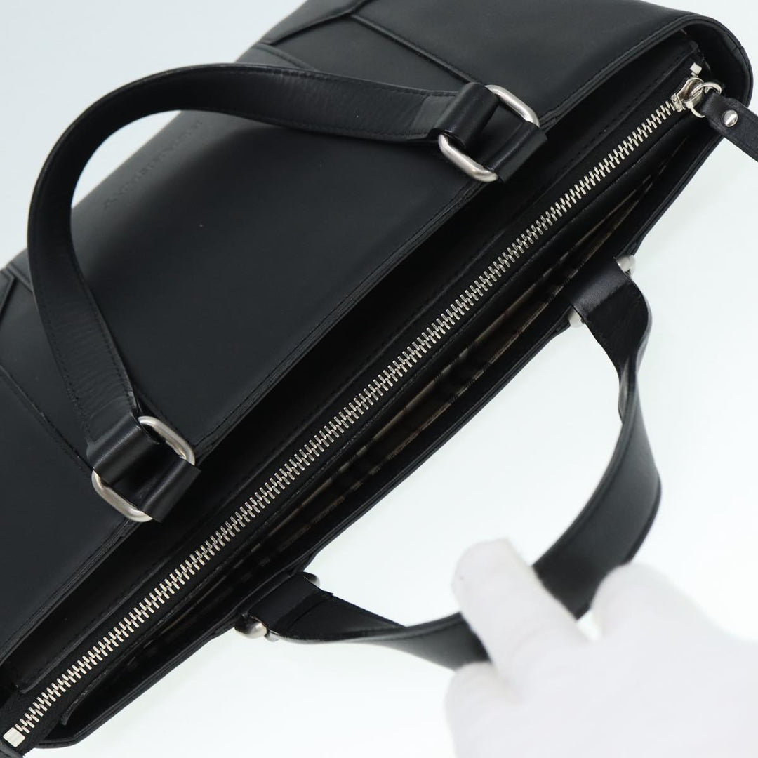 Burberry Hand Bag Leather Black Silver Auth bs17557