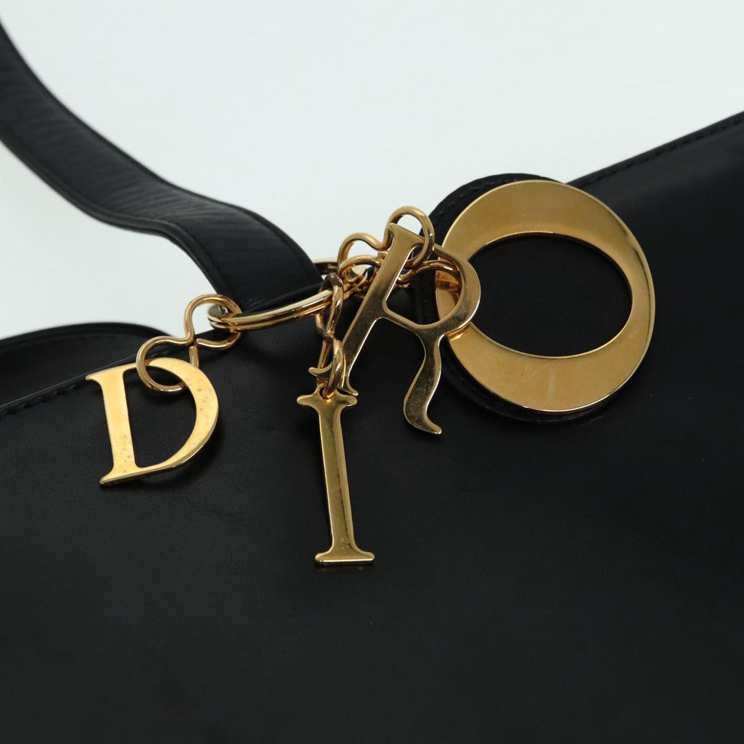 CHRISTIAN Top quality Dior Tote Bag Leather Black Gold Auth bs17566
