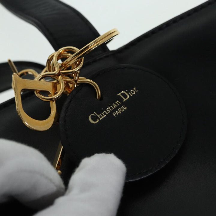 CHRISTIAN Top quality Dior Tote Bag Leather Black Gold Auth bs17566