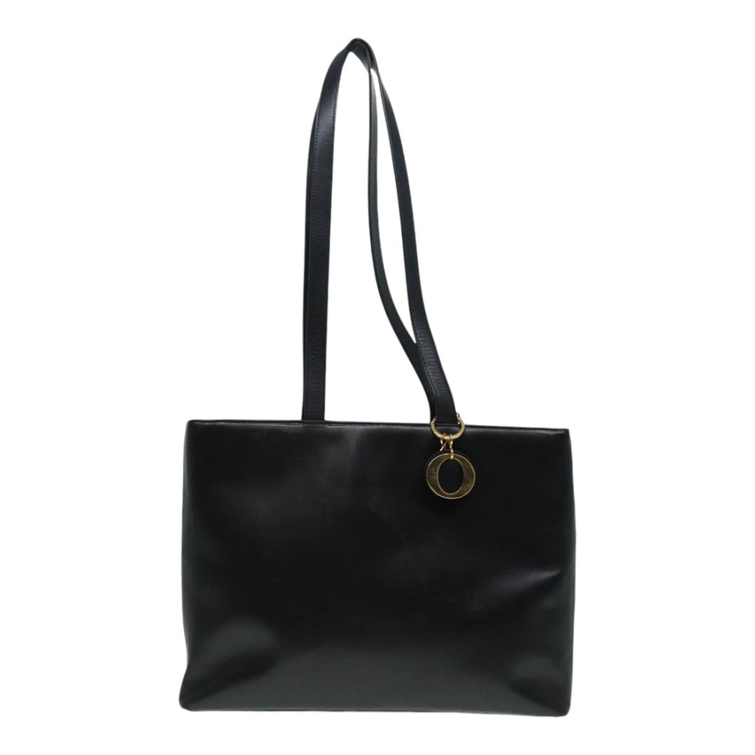 CHRISTIAN Top quality Dior Tote Bag Leather Black Gold Auth bs17566