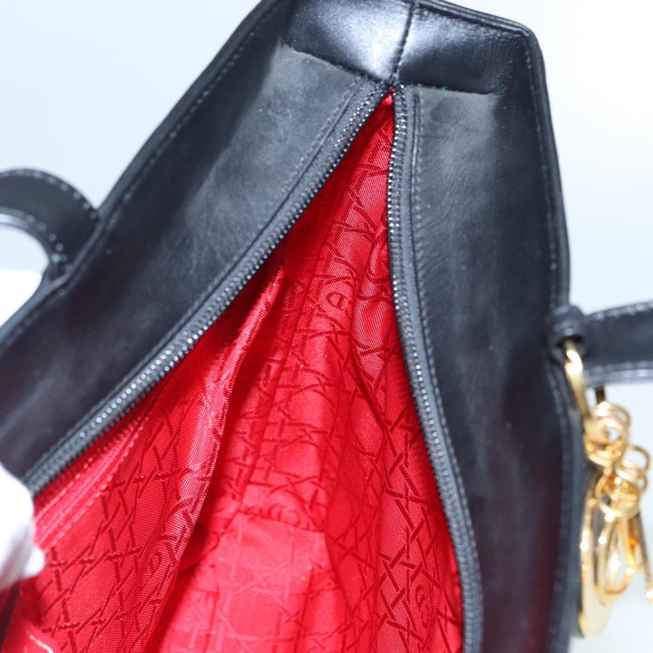 CHRISTIAN Dior Tote Bag Leather Black Gold Auth bs17566
