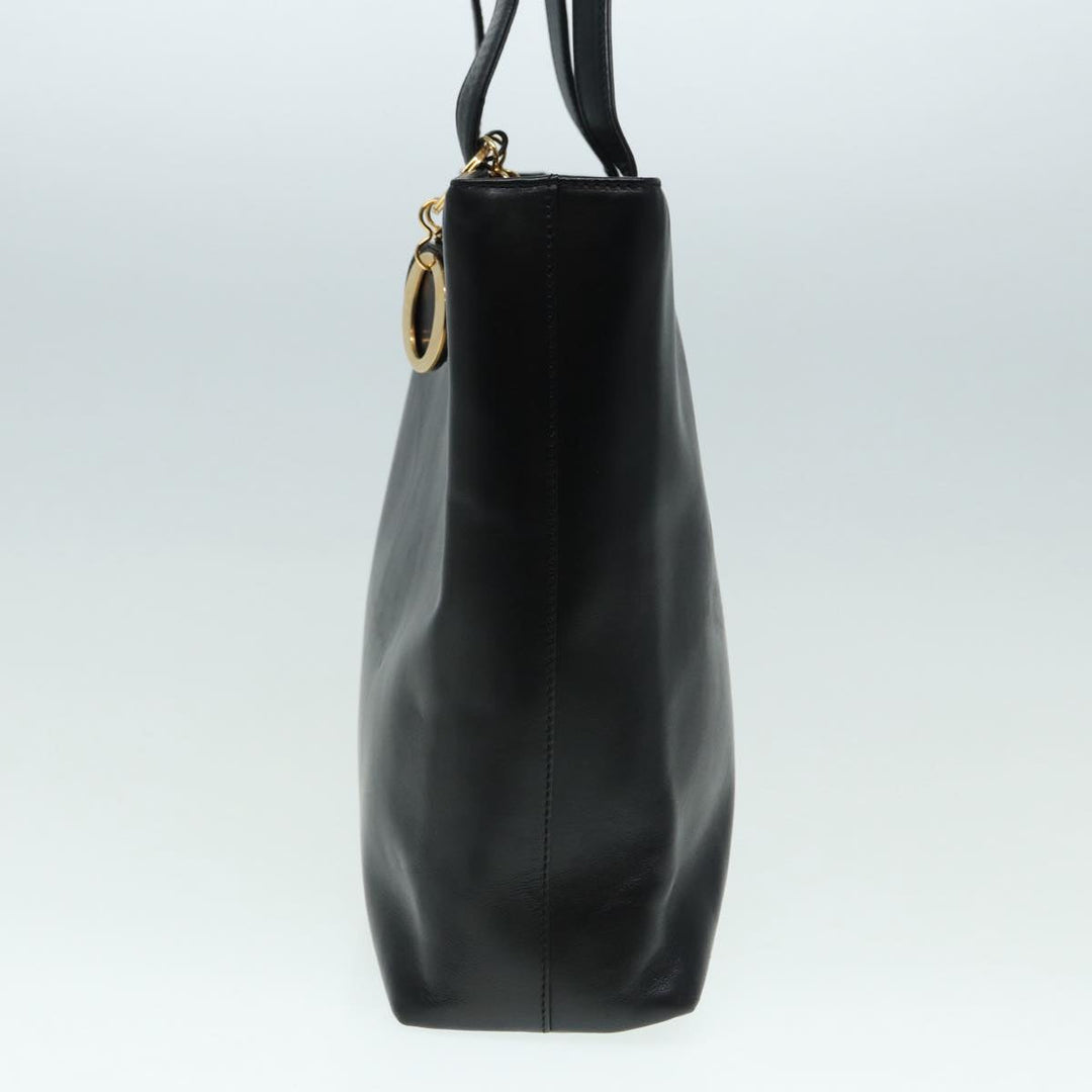 CHRISTIAN Top quality Dior Tote Bag Leather Black Gold Auth bs17566
