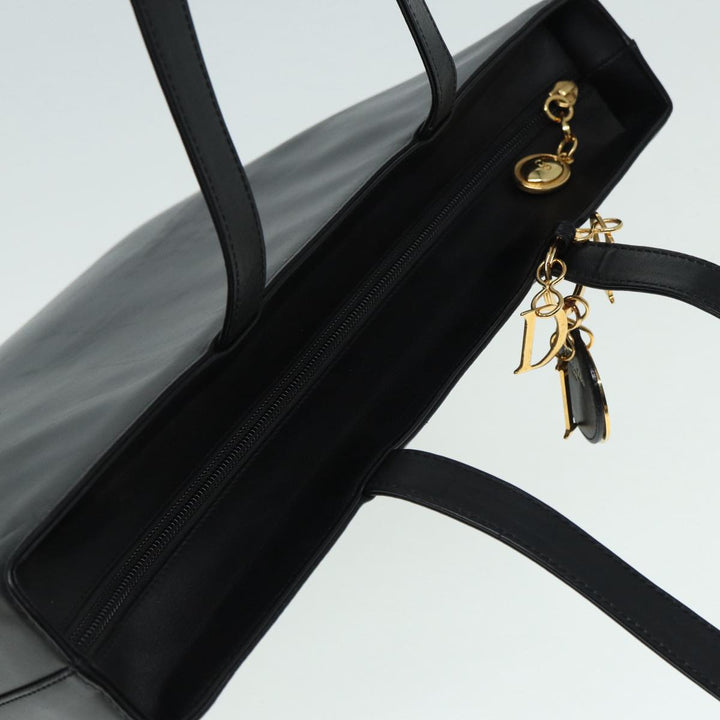 CHRISTIAN Top quality Dior Tote Bag Leather Black Gold Auth bs17566
