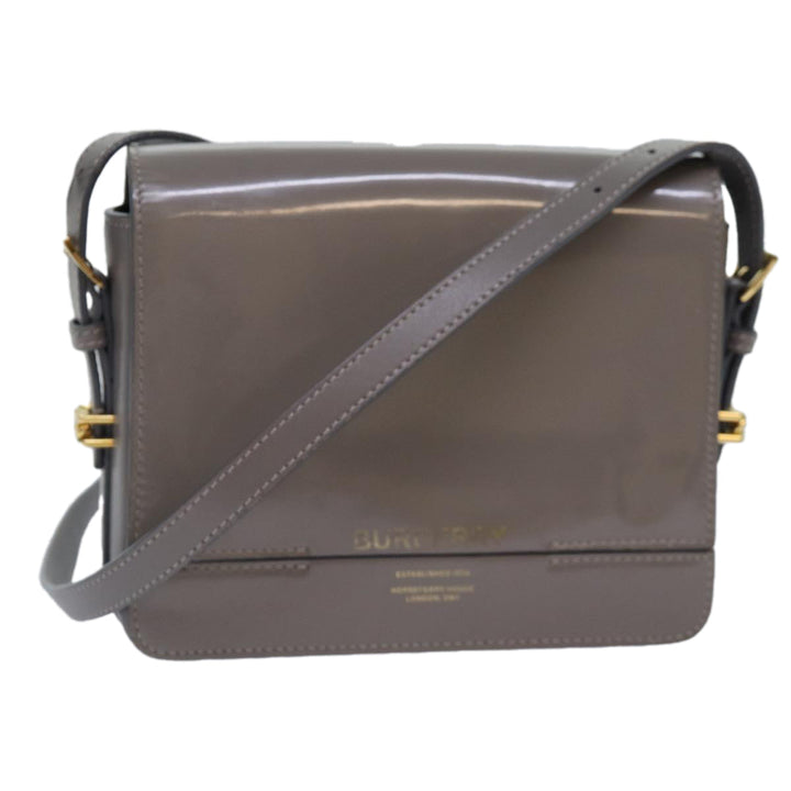 Burberry Shoulder Bag Patent leather Gray Gold Auth bs17639