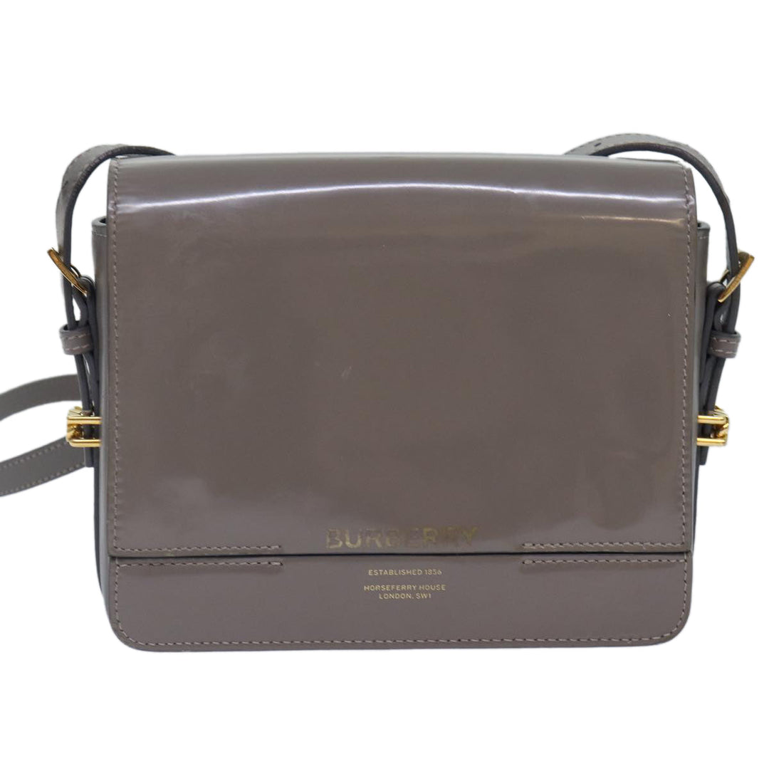 Burberry Shoulder Bag Patent leather Gray Gold Auth bs17639