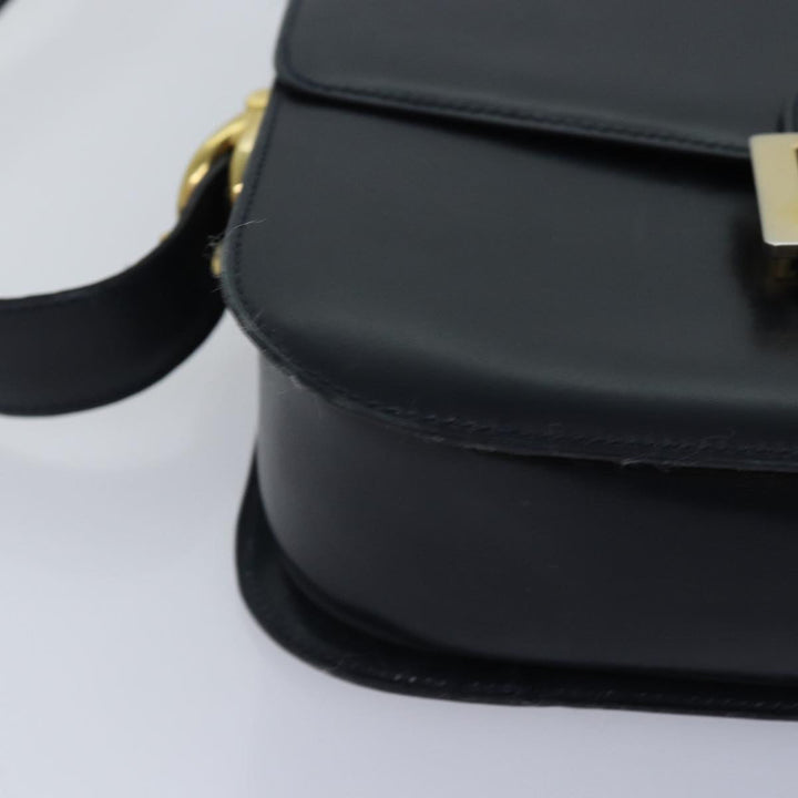Celine Horse Carriage Shoulder Bag Leather Navy Gold Auth bs17652