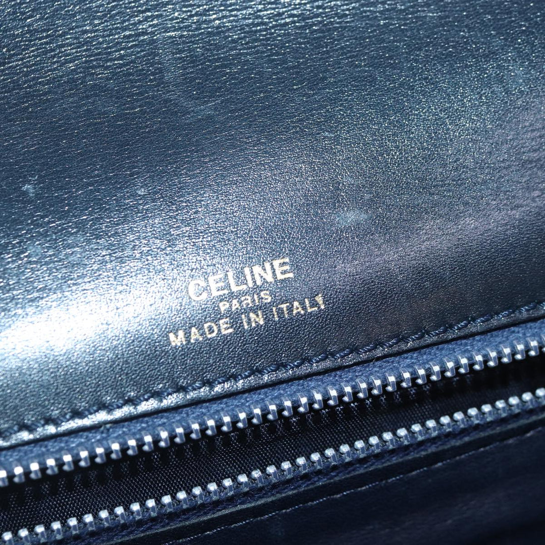 Celine Horse Carriage Shoulder Bag Leather Navy Gold Auth bs17652