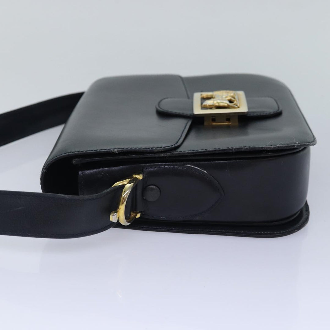 Celine Horse Carriage Shoulder Bag Leather Navy Gold Auth bs17652