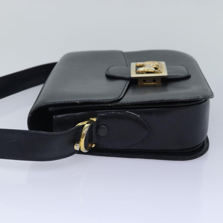 Celine Horse Carriage Shoulder Bag Leather Navy Gold Auth bs17652