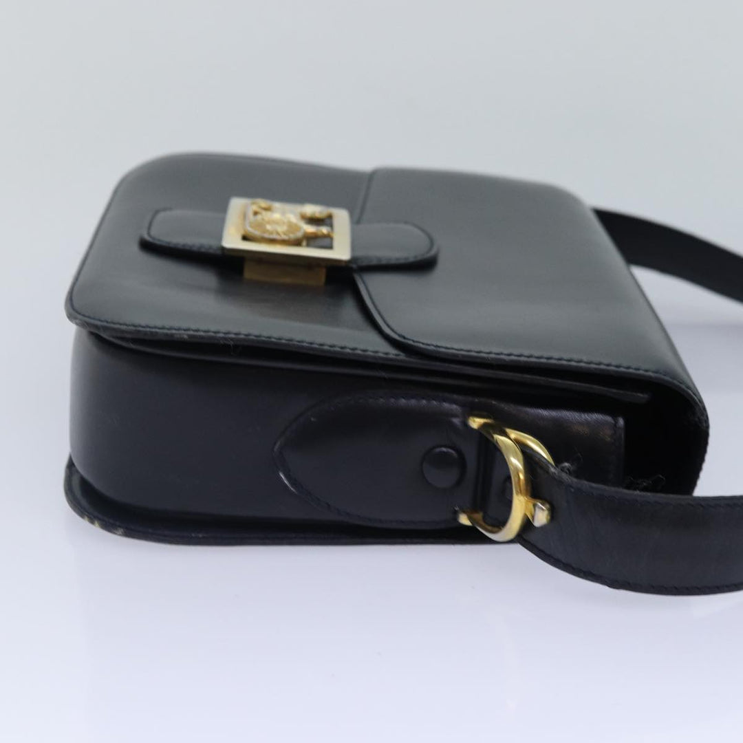 Celine Horse Carriage Shoulder Bag Leather Navy Gold Auth bs17652