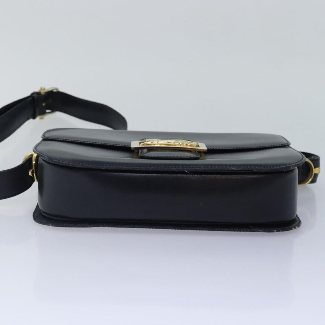 Celine Horse Carriage Shoulder Bag Leather Navy Gold Auth bs17652