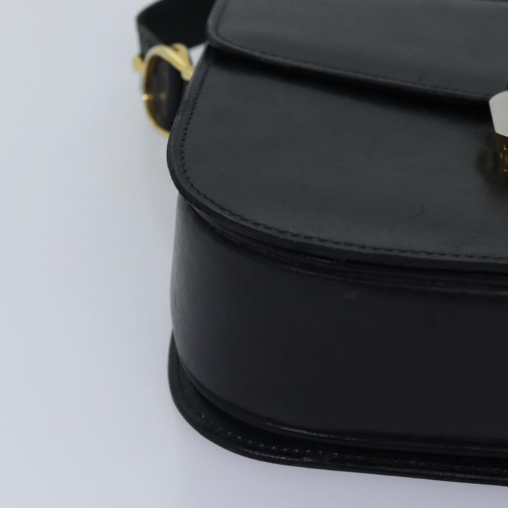 Celine Horse Carriage Shoulder Bag Leather Black Gold Auth bs17653