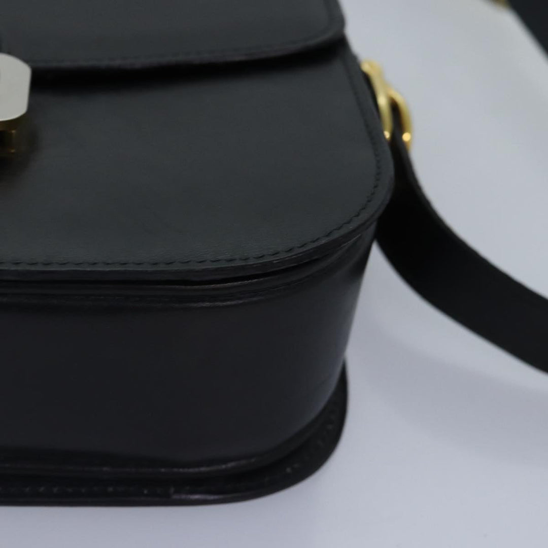 Celine Horse Carriage Shoulder Bag Leather Black Gold Auth bs17653