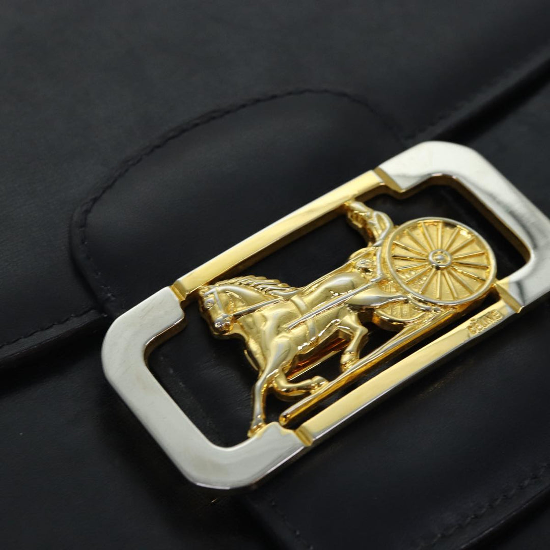Celine Horse Carriage Shoulder Bag Leather Black Gold Auth bs17653
