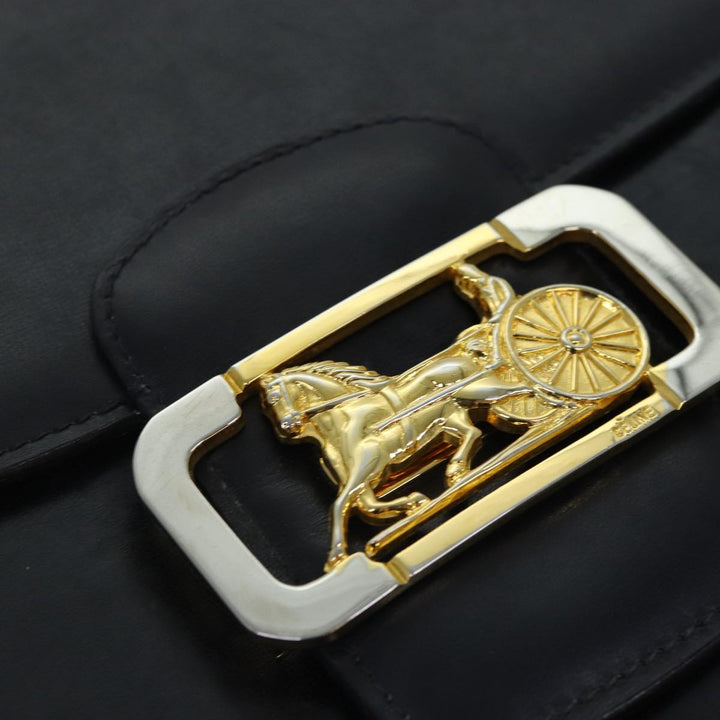 Celine Horse Carriage Shoulder Bag Leather Black Gold Auth bs17653
