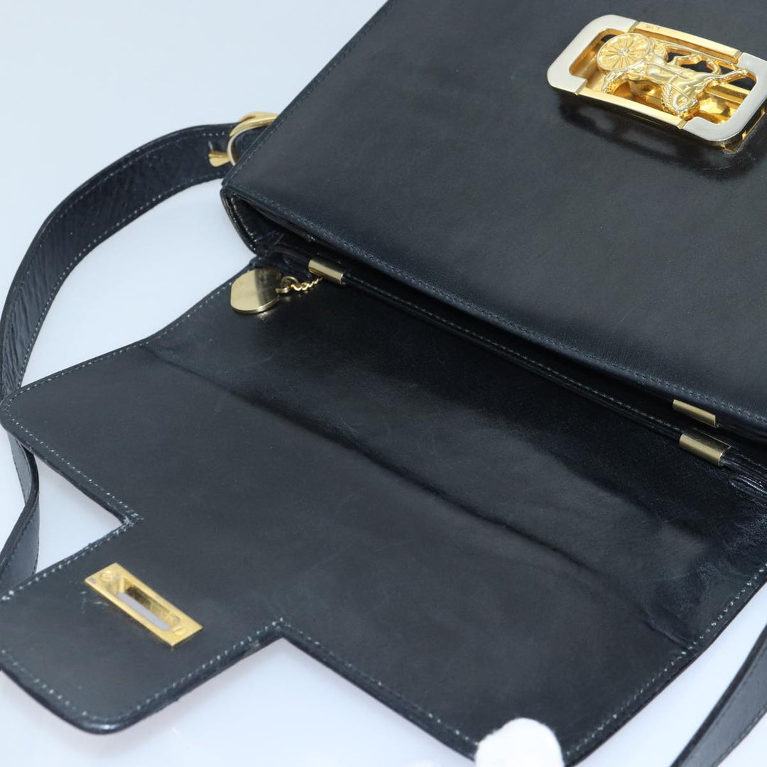Celine Horse Carriage Shoulder Bag Leather Black Gold Auth bs17653