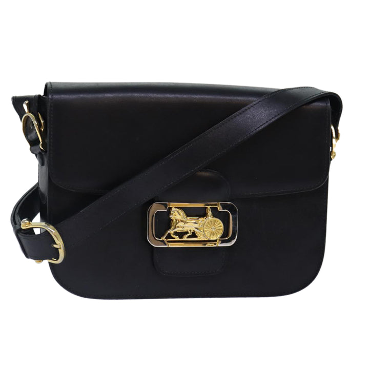 Celine Horse Carriage Shoulder Bag Leather Black Gold Auth bs17653