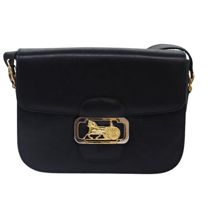 Celine Horse Carriage Shoulder Bag Leather Black Gold Auth bs17653