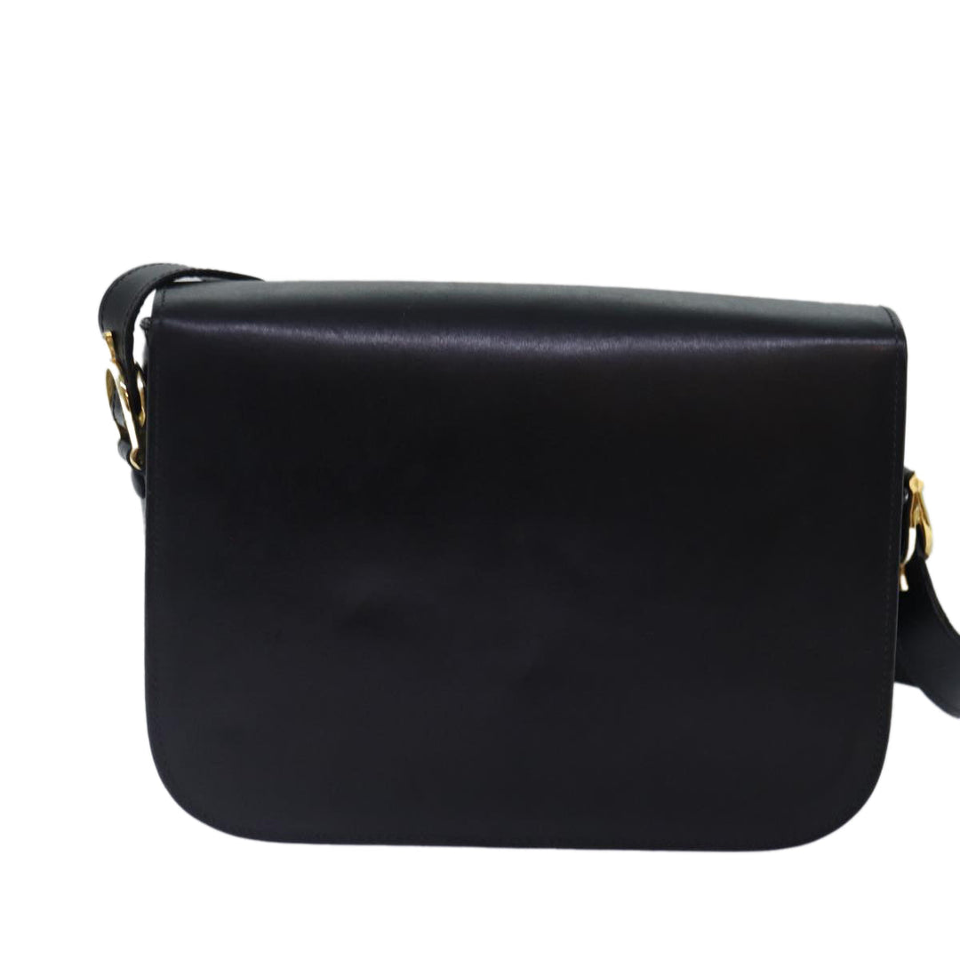 Celine Horse Carriage Shoulder Bag Leather Black Gold Auth bs17653