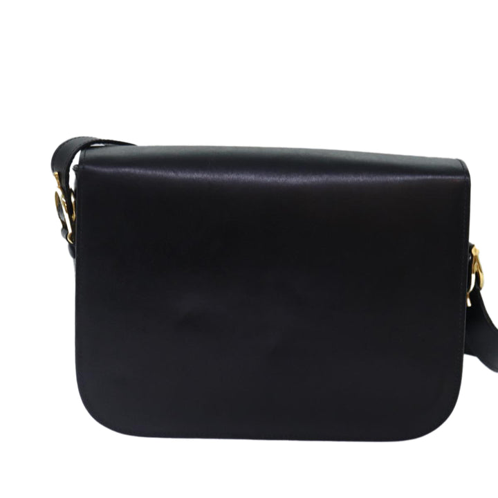 Celine Horse Carriage Shoulder Bag Leather Black Gold Auth bs17653