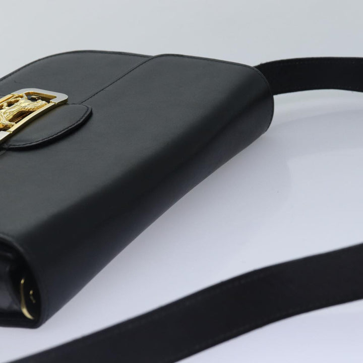 Celine Horse Carriage Shoulder Bag Leather Black Gold Auth bs17653