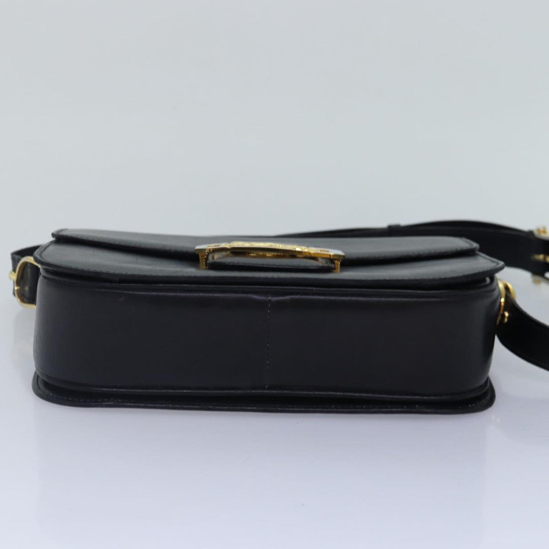 Celine Horse Carriage Shoulder Bag Leather Black Gold Auth bs17653