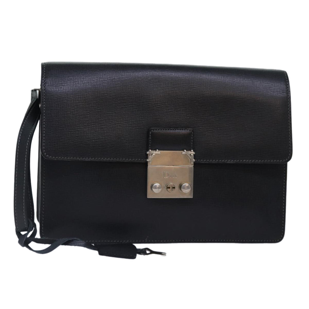 CHRISTIAN Top quality Dior Clutch Bag Leather Black Silver Auth bs17656