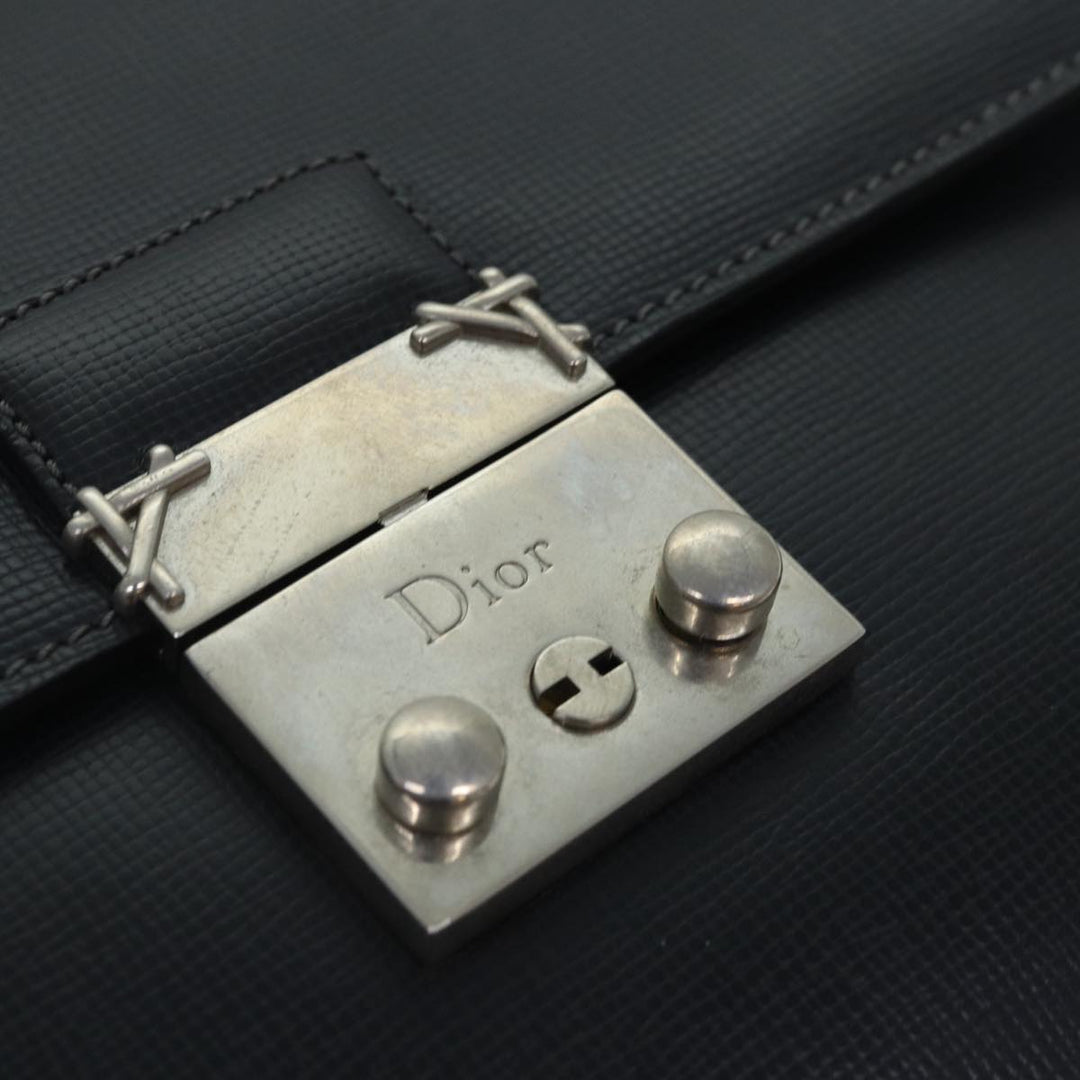 CHRISTIAN Top quality Dior Clutch Bag Leather Black Silver Auth bs17656