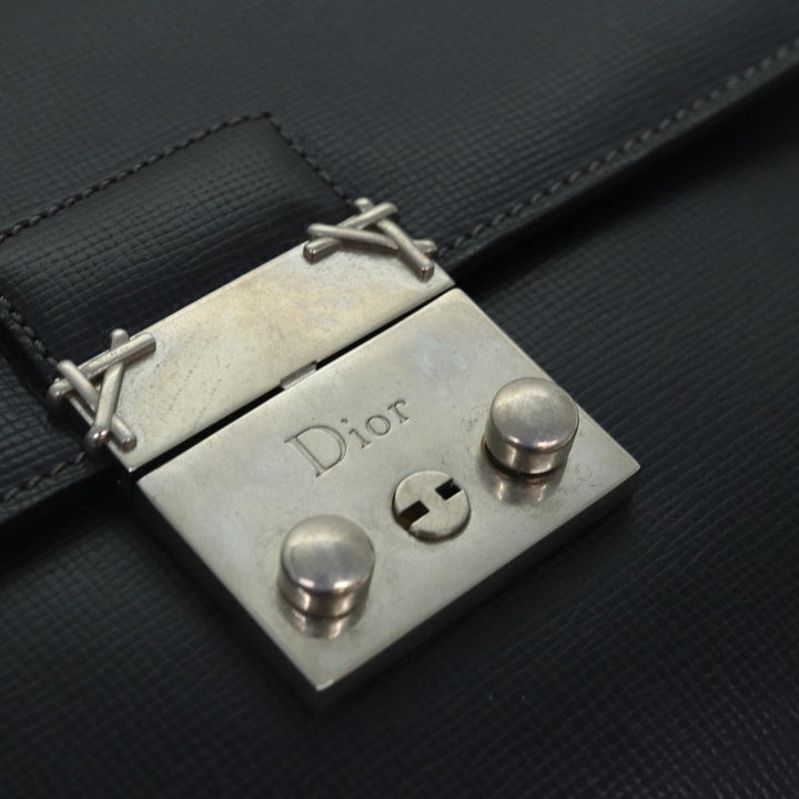 CHRISTIAN Top quality Dior Clutch Bag Leather Black Silver Auth bs17656
