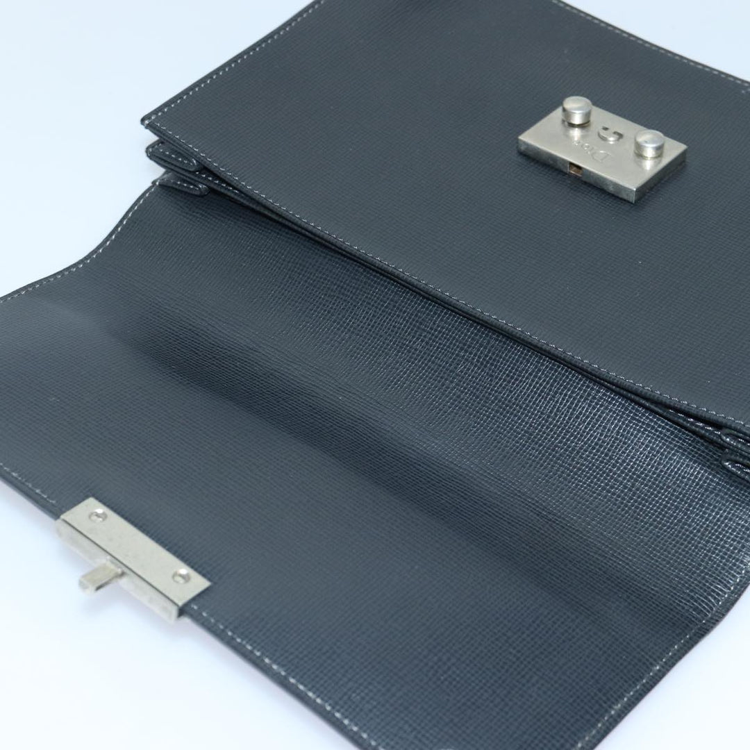 CHRISTIAN Top quality Dior Clutch Bag Leather Black Silver Auth bs17656