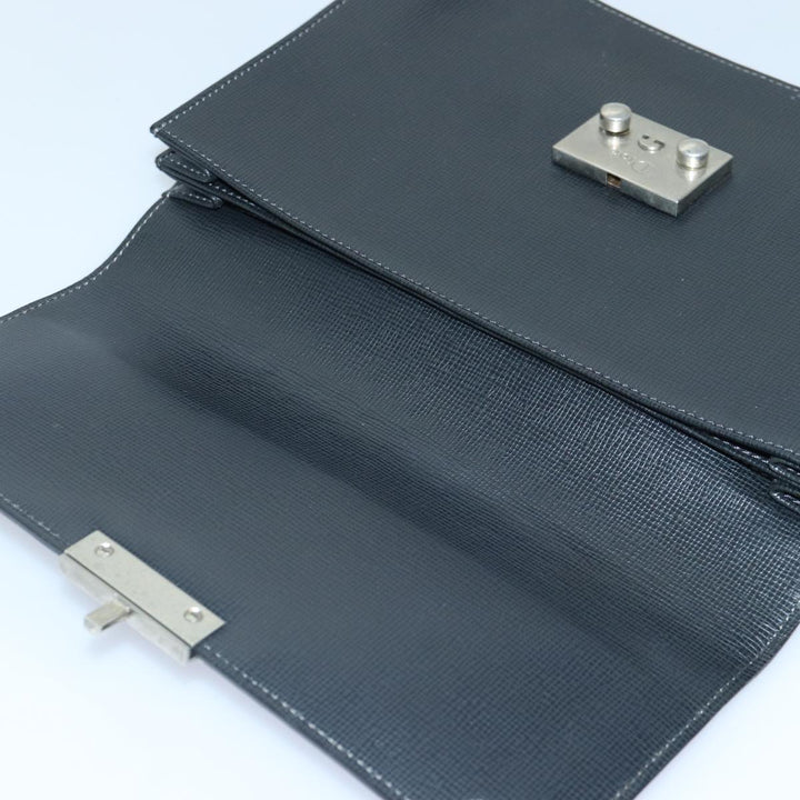CHRISTIAN Top quality Dior Clutch Bag Leather Black Silver Auth bs17656