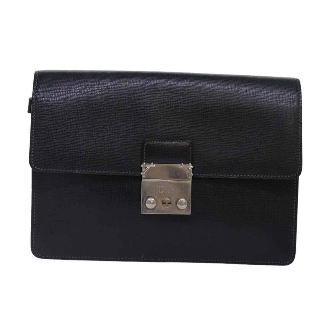CHRISTIAN Top quality Dior Clutch Bag Leather Black Silver Auth bs17656