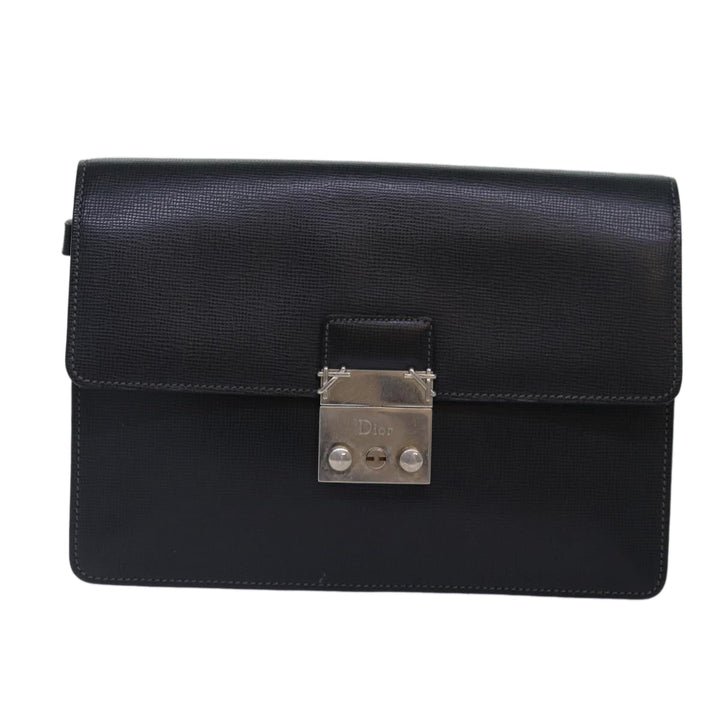 CHRISTIAN Top quality Dior Clutch Bag Leather Black Silver Auth bs17656