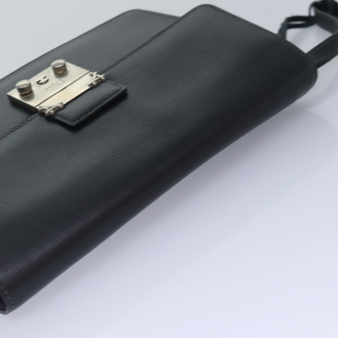 CHRISTIAN Top quality Dior Clutch Bag Leather Black Silver Auth bs17656