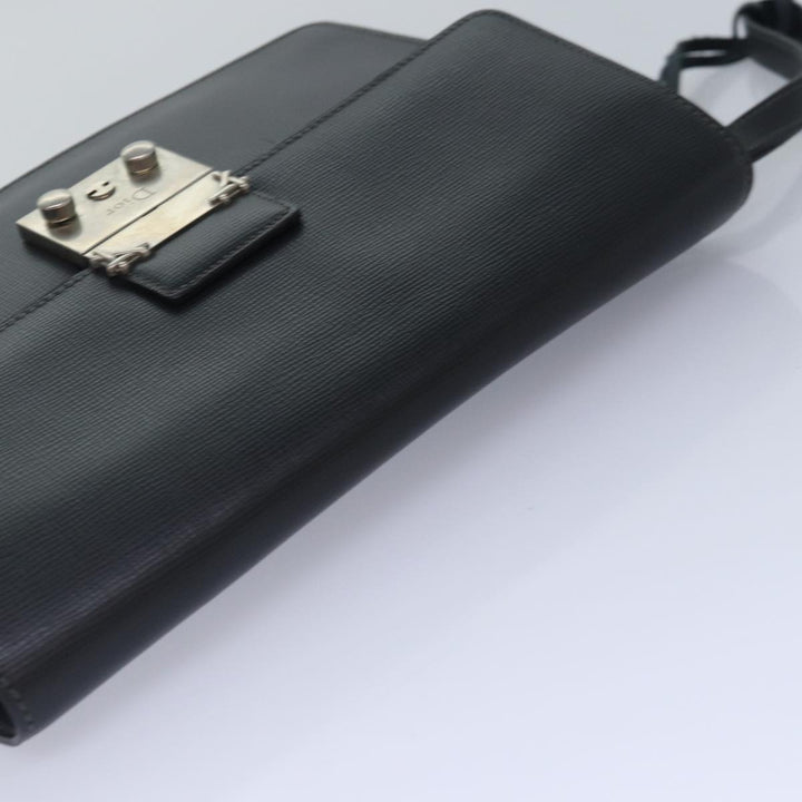 CHRISTIAN Top quality Dior Clutch Bag Leather Black Silver Auth bs17656